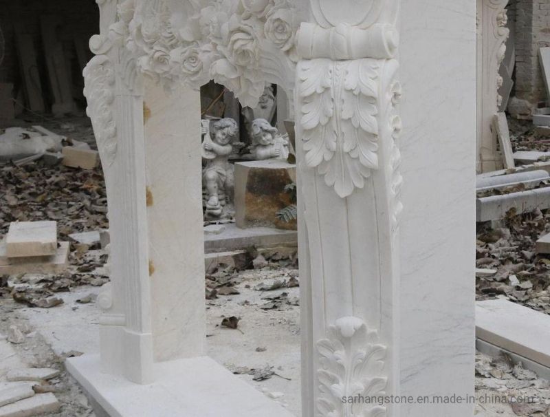 Indoor Usage Hand-Carved Marble Fireplace Mantel French Marble Fireplace Surround
