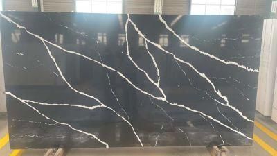 Tree Veins Black Calacatta Quartz Stone Slab with High Quality