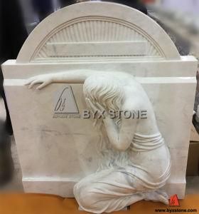 New Weeping Angel Headstone Upright Monument with White Marble