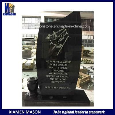 Cheap American Style Black Granite Stone Headstone with Vase