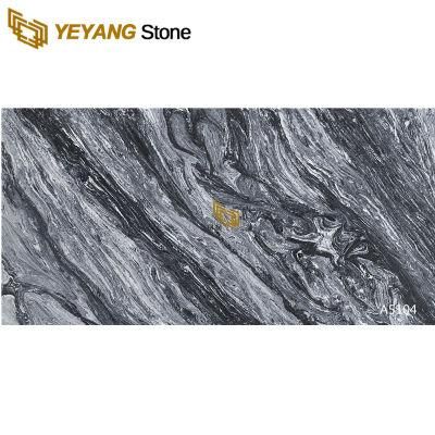 Black Wood Marble Look Artificial Quartz for Countertops/Tables/Worktops/Commercial/Bar/Hotel Countertop