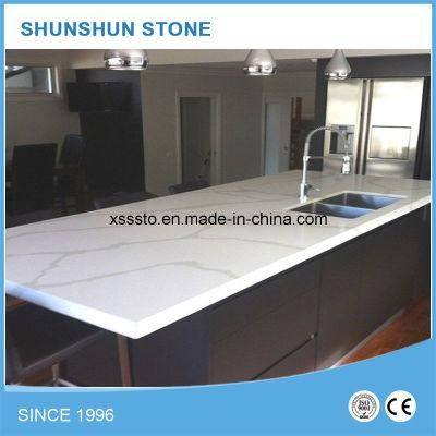 Artificial White Calacatta Quartz Stone Table Top for Kitchen Furniture