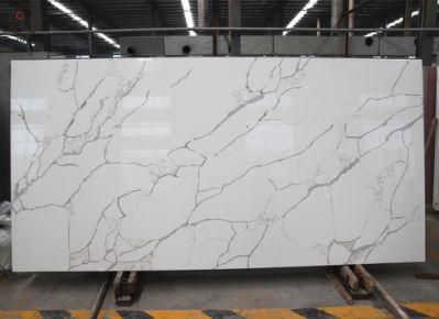Artificial Quartz Slabs White Color with Purple Veins Calacatta Countertops