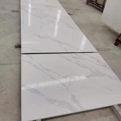 Man Made Calacatta White Quartz Stone Pefab Laminate Kitchen Island Countertop
