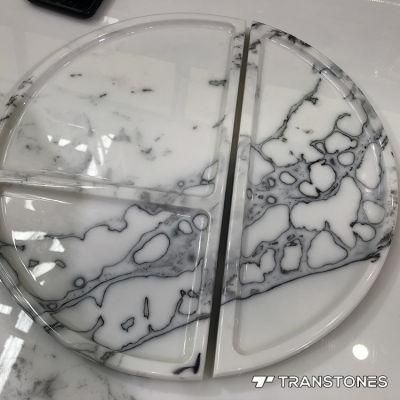 Customized Size Polished Onyx Plate Translucent Alabaster Round Tray