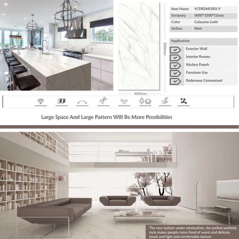 Sintered Stone Calacatta Gold Slab Matt Surface for Wall Panel Bathroom Kitchen Countertop Granite Marble Vanity Top Table Top White Quartz Stone Tile
