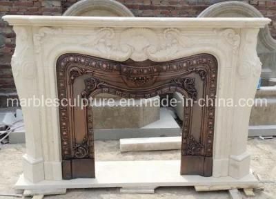 Natural Stone Marble Fireplace Carved Bronze Sculpture (SYMF-265)