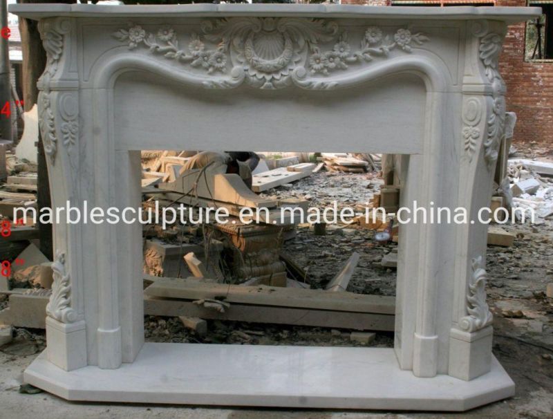 Beautiful Elegant Hand Carved Pure White Marble Fireplace (SYMF-182)