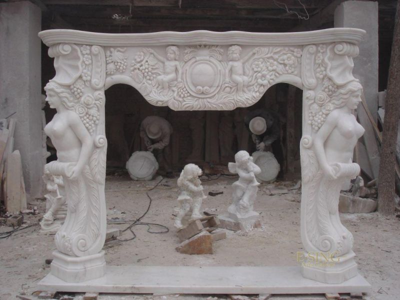 Home Decoration Natural White Marble Lady Statue Head Fireplace Mantel