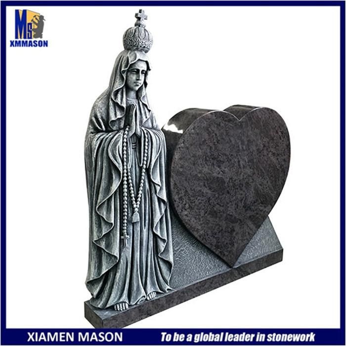 Bahama Blue Granite Headstones with Lady Fatima Virgin Mary Carving