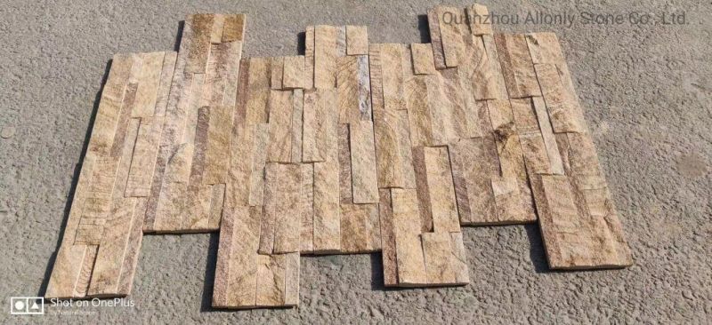 China Yellow Sandstone Culture Stone, Stacked Stone Panel, Thin Stone Veneer, Exposed Wall Stone, Ledge Stone for Wall Cladding