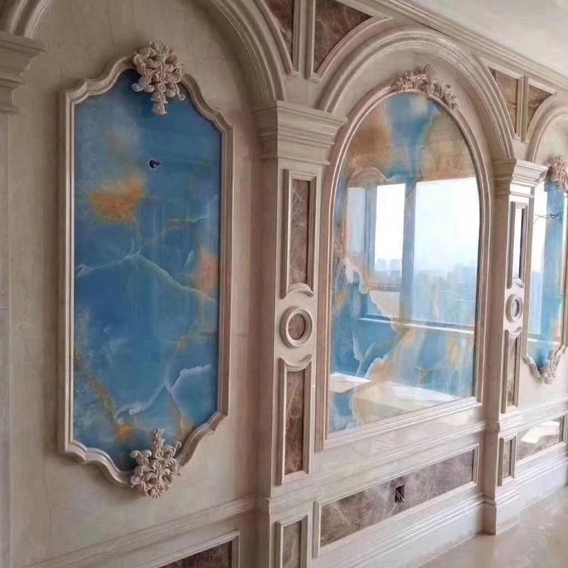 Gold Vein Light Blue Onyx Marble Price Wall Background
