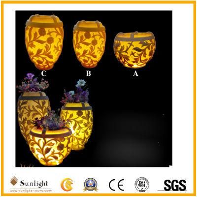 Outdoor Decoration Polyresin Sandstone Flowerpot with Waterproof Lighting
