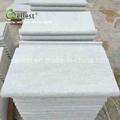 Pure White Quartzite Bullnose Drop Face Coping with Flamed Finish for Interior and Exterior Swimming Pool