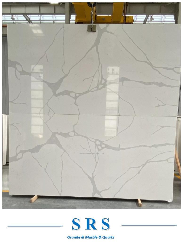 Artificial Calacatta White Quartz Various Veins Type for Wall Countertop Interior Decoration