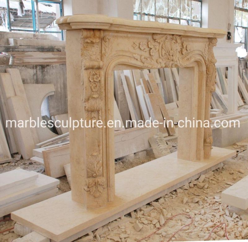 Popular Decoration Beige Marble Antique Fireplace for Furniture (SYMF-152)