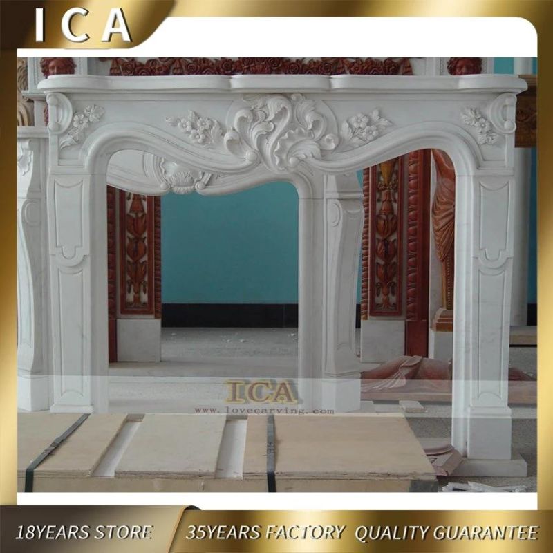 Customized Classic Carved Stone Marble Fireplace
