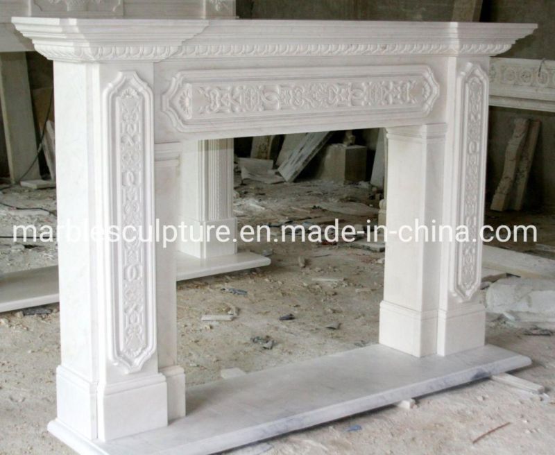 Simple White Marble Fireplace for Indoor Home Decoration (SYMF-082)