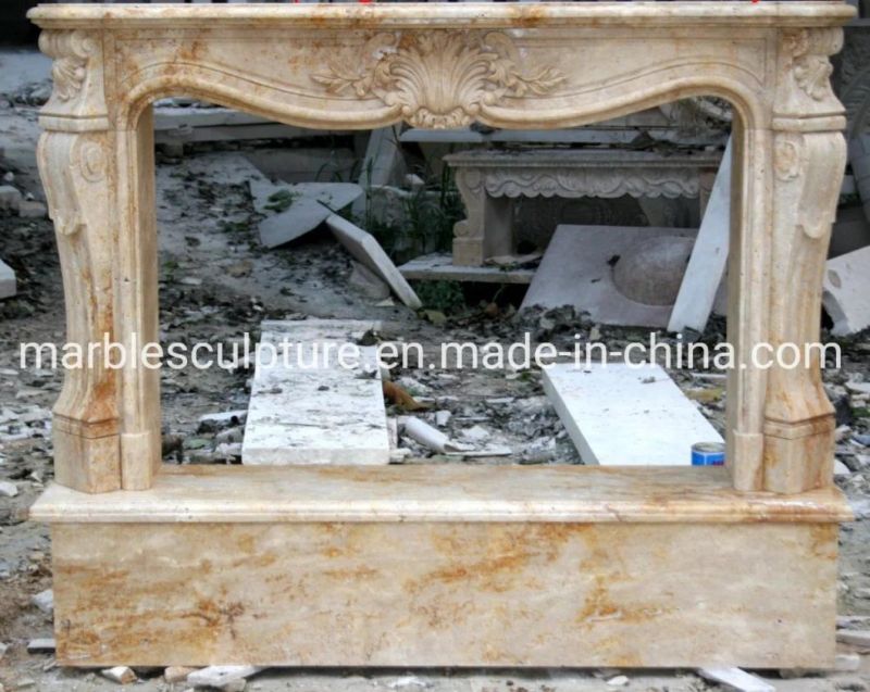 Simple Style Well Polished Beige Cheap Marble Fireplace (SYMF-153)