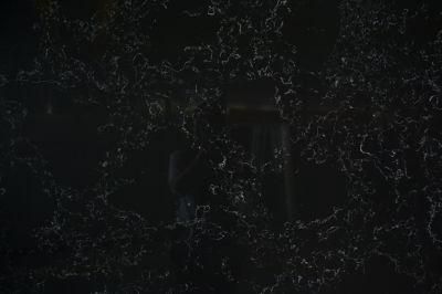 Artificial Cararra Black Quartz with White Veins Slab for Kitchen Countertop