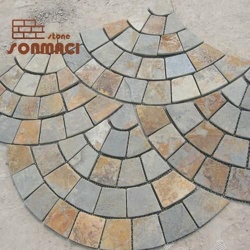 Natural Slate Fan Pattern Mat Mesh Stone for Garden