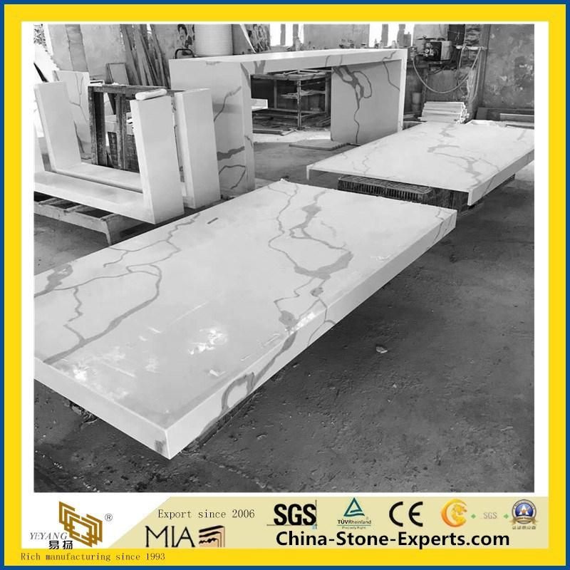 Superior White Quartz Black Veinings for Kitchen Waterfall Island Countertop