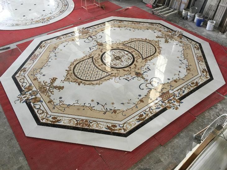 Interior Natural Stone Waterjet Medallion Inlay Marble Flooring