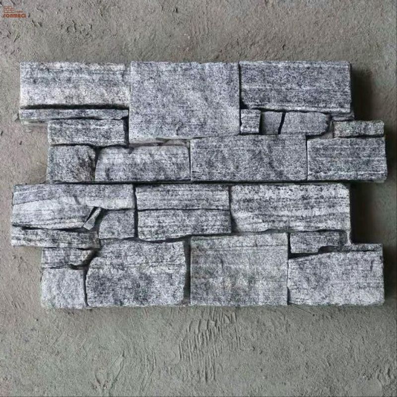 Natural Gray Granite Stone Stacked Veneer Wall Tiles on Cement Board