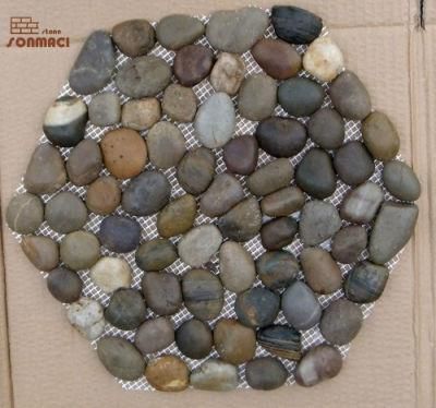 Natural River Pebbles Stone on Mesh Pattern