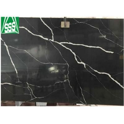 Excellent Worktop Choice Black Quartz Surface with White Veins Artificial Stone