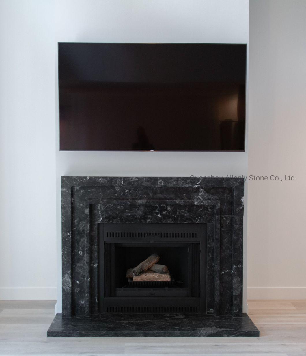 Hand Carve Nero Marquina Black Marble Fireplace Surround
