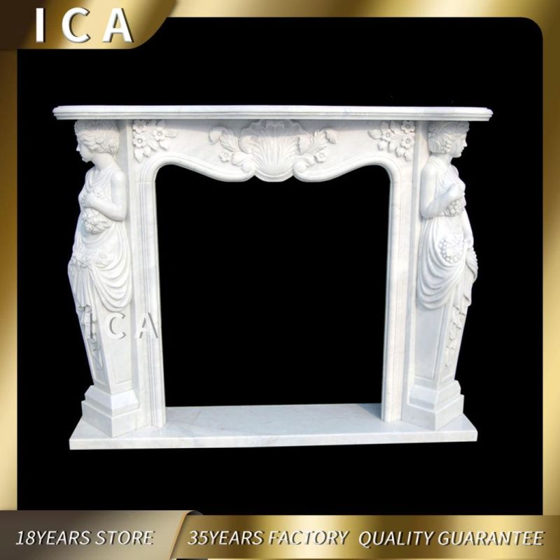 Popular Simple White Stone Marble Electric Fireplace for House
