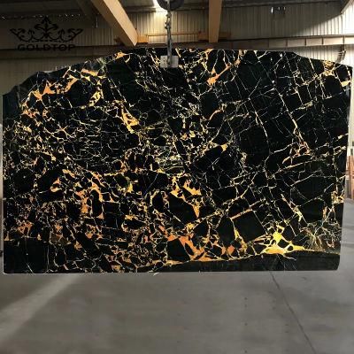 China Polished Athens Black Portoro Gold Marble Slab for Flooring/Wall/Kitchen/Bathroom/Home/Countertop Decoration