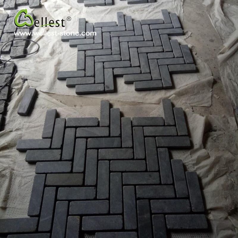 Tumbled Finish G684 Granite Cobble Stone on Mesh Paving Stone for Driveway/Walkway