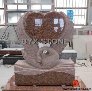 European Maple Red Memorial Tombstone / Headstone with Swan