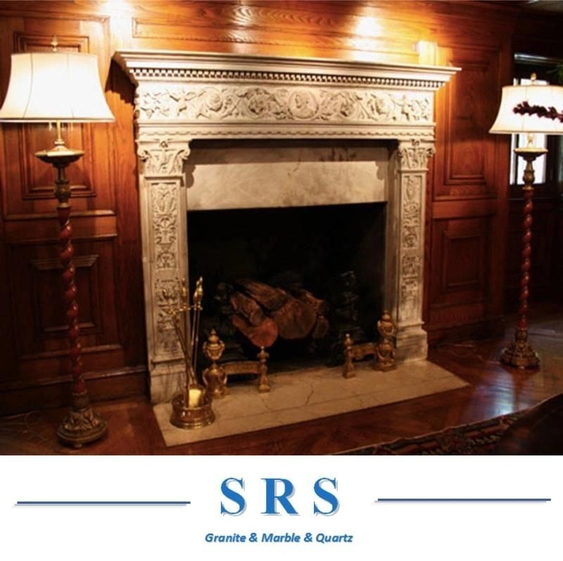 White Sculpture Marble/Granite Indoor Fireplace