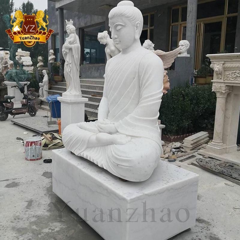 Outdoor Religious Hand Carved Large Size Buddha Sculpture Seated White Marble Buddha Statue