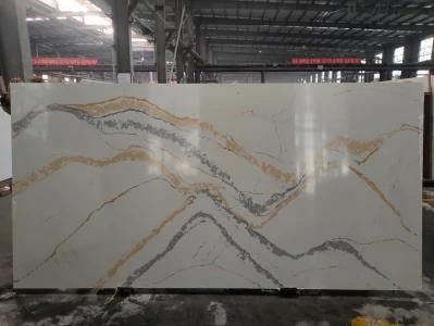 Mountain Veins White Calacatta Quartz Stone Slab with High Qquality
