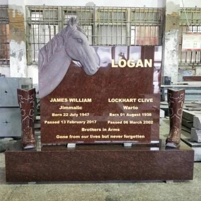 Red Granite Horse Head Design Memorial Headstone