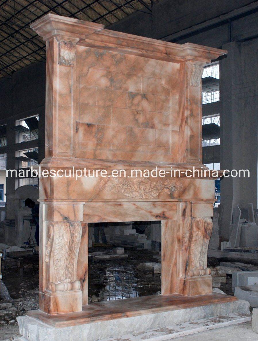 New Design Red Double Marble Fireplace Home Decoration (SYMF-167)