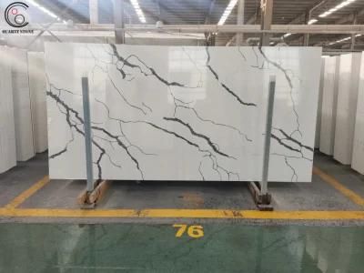 White Calacatta Quartz Stone Slab with Special Black Veins