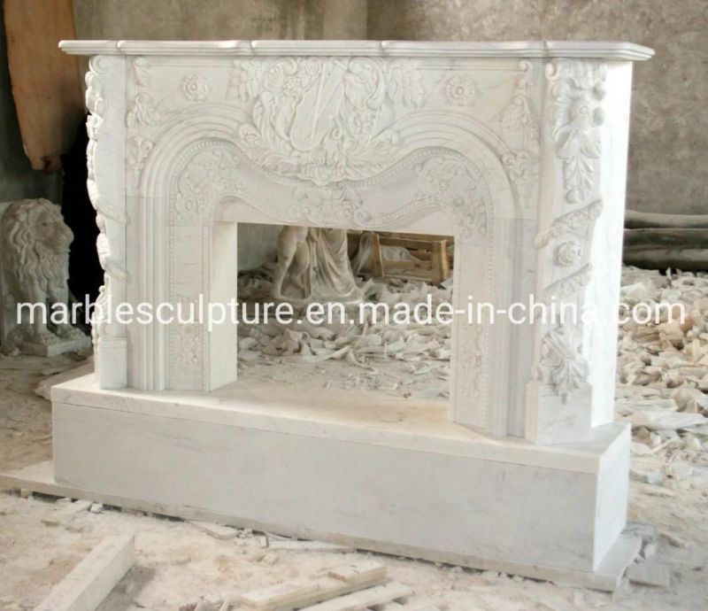 Natural Stone Pure White Marble Fireplace on Sell (SYMF-114)