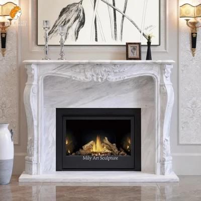 Modern Stone White Marble Fireplace Surround Mantel