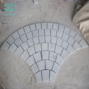 Fan Shaped White Granite G603 Cobble Stone on Mesh for Paving