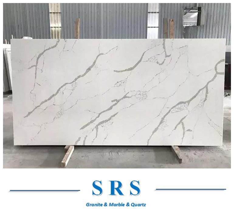 Artificial Calacatta White Quartz Various Veins Type for Wall Countertop Interior Decoration