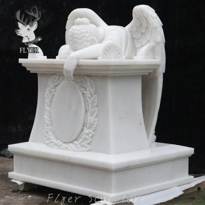 Cemetery Memorial Hand Carving White Stone White Weeping Angel Sculpture Monument