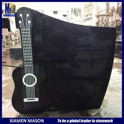 Cheap Black Memorial Headstone with Guitar Design