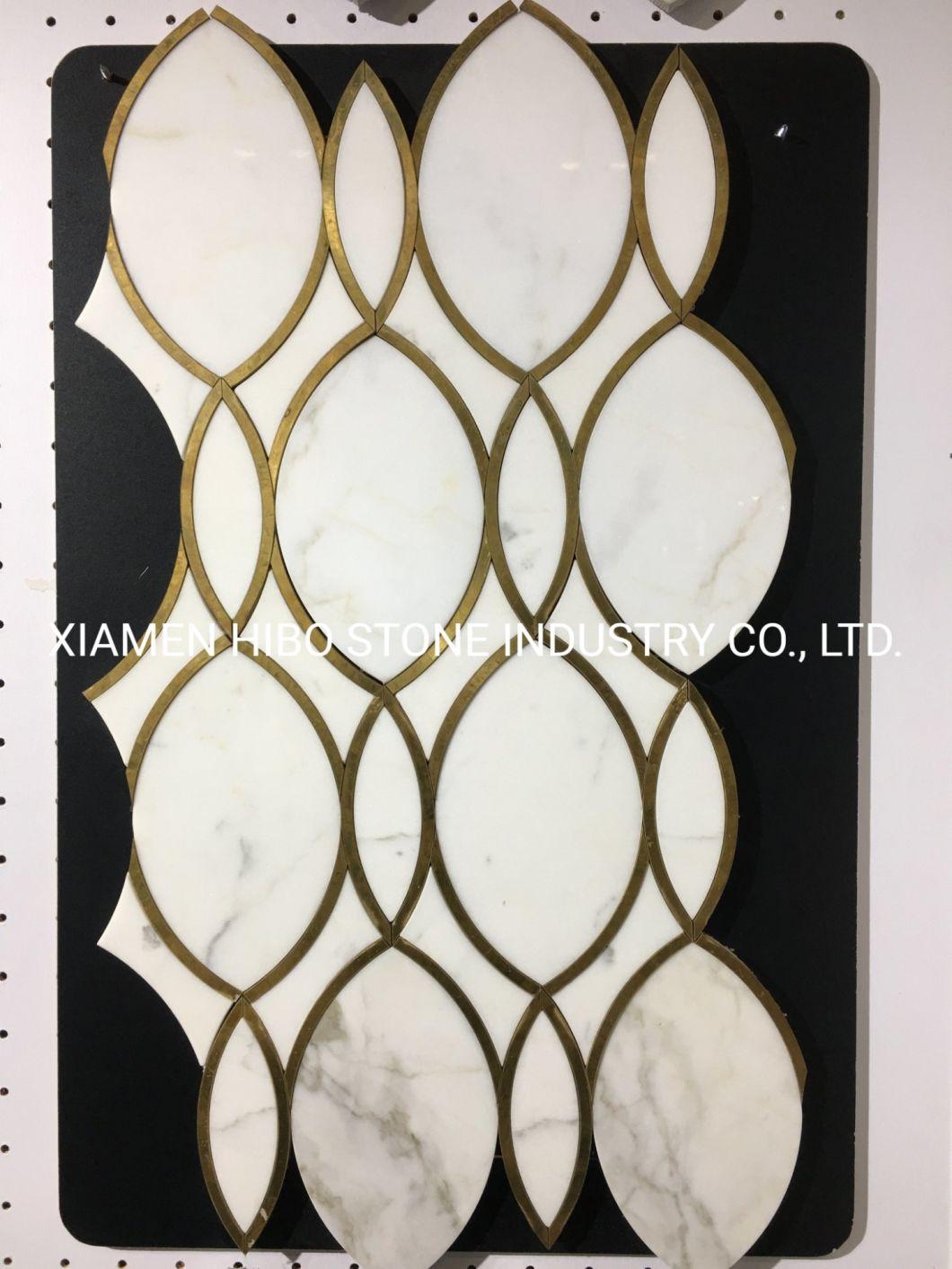 Luxury Calacatta Gold Watejet Mosaic Backsplash Wall Tile