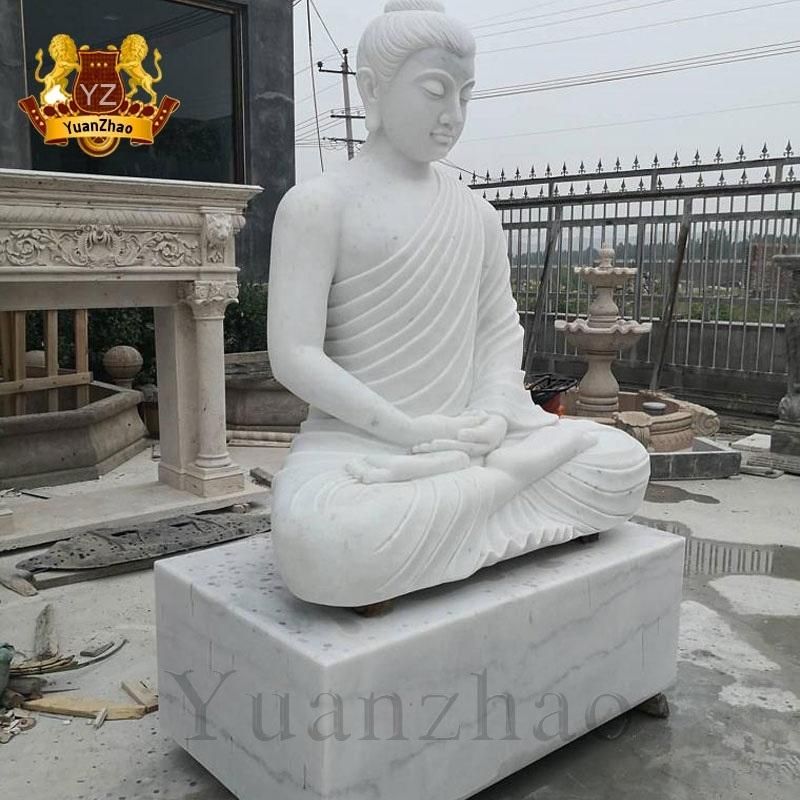 Outdoor Religious Hand Carved Large Size Buddha Sculpture Seated White Marble Buddha Statue