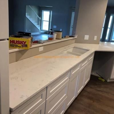 Polished Middle White/Carrara White Quartz Countertops for Kitchen Project (US Project)